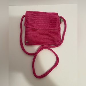 The Sak Y2K Fuschia Pink Woven Knit Crossbody
Bag Boho Retro Barbie core